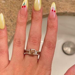 Suzy Levian Rose Sterling Silver Brown Asscher Cubic Zirconia Engagement Ring